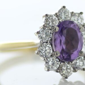 18ct Yellow Gold Oval Cluster Claw Set Diamond And Amethyst Ring (A1.28) 1.00