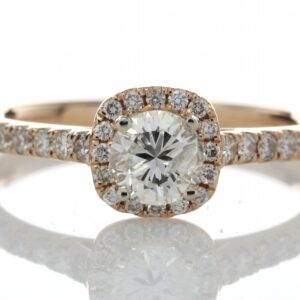 18ct Rose Gold Single Stone With Halo Setting Ring (0.50) 0.74 Carats