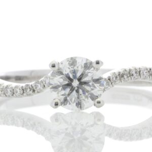 18ct White Gold Single Stone Ring With Diamond Set Shoulders (0.64) 0.73 Carats