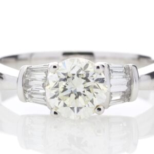 18ctWhite Gold Single Stone With Baguette Set Shoulders Diamond Ring (1.03) 1.26 Carats