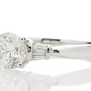 18ct White Gold Single Stone Diamond Ring With Baguette (1.02) 1.15 Carats