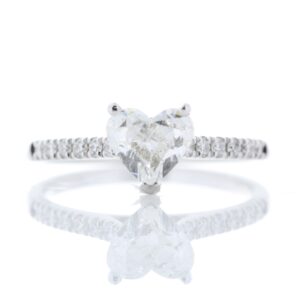 18ct White Gold Single Stone Heart Cut  With Stone Set Shoulders Diamond Ring (1.00) 1.17