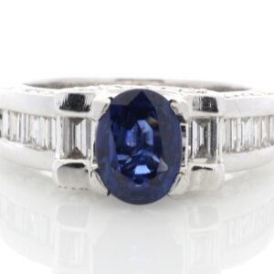 18ct White Gold Rub Over Set Semi Eternity Diamond And Sapphire Ring (S 3.60) 1.27 Carats