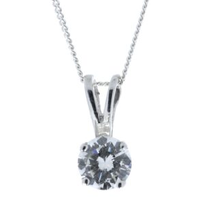 18ct White Gold Single Stone Wire Set Diamond Pendant 0.63 Carats