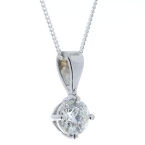 18ct White Gold Single Stone Wire Set Diamond Pendant 0.70 Carats