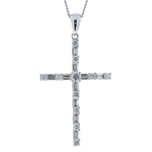 18ct White Gold Diamond Cross Pendant 0.77 Carats