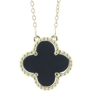 9ct Yellow Gold Alhambra Clover Leaf Onyx Pendant And Chain