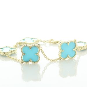 9ct Yellow Gold Vintage Alhambra Gold And Turquoise Bracelet