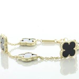 9ct Yellow Gold Alhambra Style Clover Leaf Black Onyx Bracelet