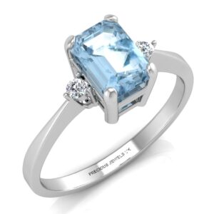 9ct White Gold Diamond And Emerald Cut Blue Topaz Ring 0.04 Carats