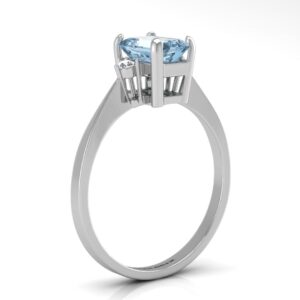 9ct White Gold Diamond And Emerald Cut Blue Topaz Ring 0.04 Carats