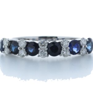 9ct White Gold Claw Set Semi Eternity Diamond And Sapphire Ring (S1.31) 0.31