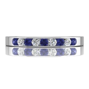 9ct White Gold Channel Set Semi Eternity Diamond & Sapphire Ring 0.12 Carats