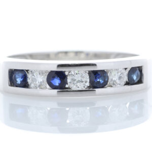 9ct White Gold Channel Set Semi Eternity Diamond And Sapphire Ring (S0.30) 0.25 Carats