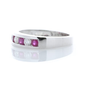 9ct White Gold Channel Set Semi Eternity Diamond And Ruby Ring (R0.30) 0.25