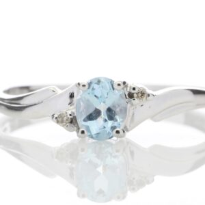 9ct White Gold Diamond and Blue Topaz Ring 0.01 Carats