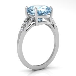 9ct White Gold Cushion Cut Blue Topaz With Diamond Set Shoulders Ring 0.06 Carats