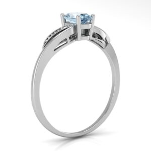 9ct White Gold Diamond And Oval Shape Blue Topaz Twist Ring 0.10 Carats