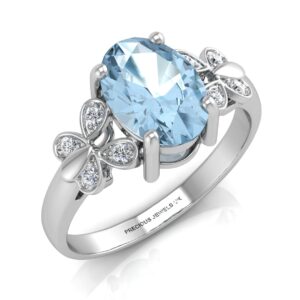 9ct White Gold Diamond And Blue Topaz Ring 0.03 Carats