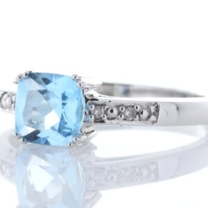 9ct White Gold Blue Topaz Diamond Ring 0.03 Carats