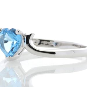 9ct White Gold Diamond and Heart Shaped Blue Topaz Ring 0.01 Carats