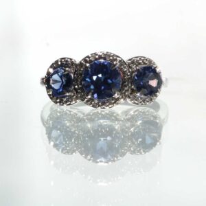 9ct White Gold Created Ceylon Sapphire And Diamond Ring 0.10 Carats