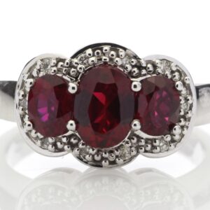 9ct White Gold Created Ruby Diamond Cluster Ring 0.08 Carats