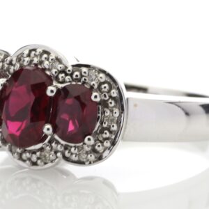 9ct White Gold Created Ruby Diamond Cluster Ring 0.08 Carats