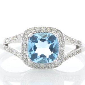 9ct White Gold Blue Topaz And Diamond Ring 0.22 Carats