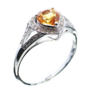 9ct White Gold Heart Shape Citrine Diamond Ring 0.20 Carats