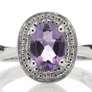 9ct White Gold Cluster Diamond Amythyst Ring 0.02 Carats