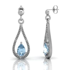 9ct White Gold Diamond And Blue Topaz Earring 0.02 Carats