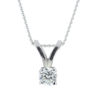 9ct White Gold Single Stone Four Claw Set Diamond Pendant 0.40 Carats