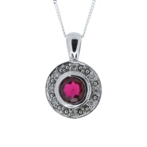 9ct White Gold Created Ruby Diamond Pendant 0.08 Carats