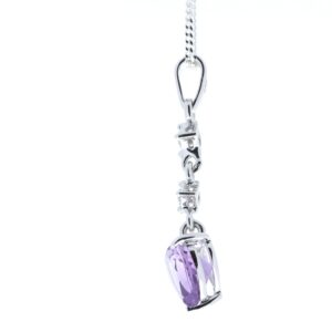 9ct White Gold Amethyst Heart Shape Diamond Pendant 0.01 Carats