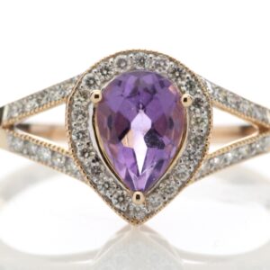 9ct Rose Gold Amethyst And Diamond Cluster Ring 0.21 Carats