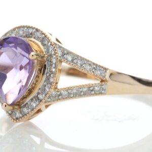 9ct Rose Gold Amethyst And Diamond Cluster Ring 0.21 Carats