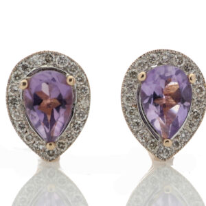 9ct Rose Gold Amethyst Diamond Earring 0.20 Carats