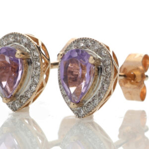 9ct Rose Gold Amethyst Diamond Earring 0.20 Carats