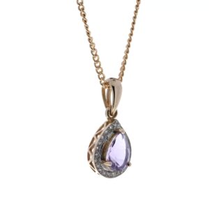 9ct Rose Gold Amethyst And Diamond Pendant 0.11 Carats