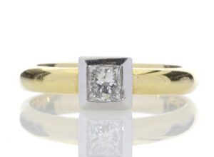 18ct Single Stone Princess Cut Rub Over Diamond Ring D SI 0.45 Carats