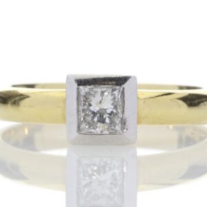 18ct Single Stone Princess Cut Rub Over Diamond Ring D SI 0.45 Carats