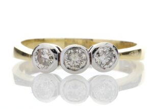 18ct Three Stone Rubover Set Diamond Ring 0.75