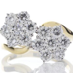 18ct Yellow Gold Double Flower Cluster Diamond Ring 2.00 Carats