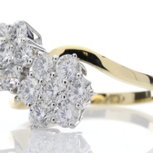 18ct Yellow Gold Double Flower Cluster Diamond Ring 2.00 Carats