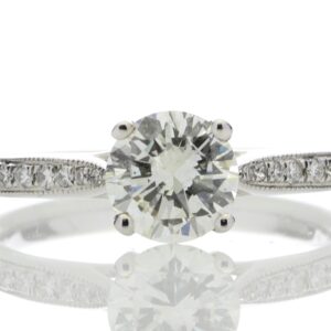 18ct White Gold Single Stone Diamond Ring With Stone Set Shoulders (1.02) 1.15 Carats