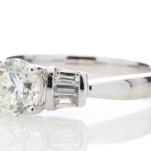 18ctWhite Gold Single Stone With Baguette Set Shoulders Diamond Ring (1.03) 1.26 Carats