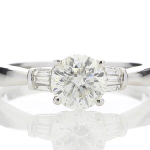 18ct White Gold Single Stone Diamond Ring With Baguette (1.02) 1.15 Carats