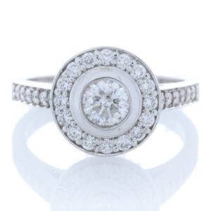 18ct White Gold Single Stone With Halo Setting Ring 1.00 Carats