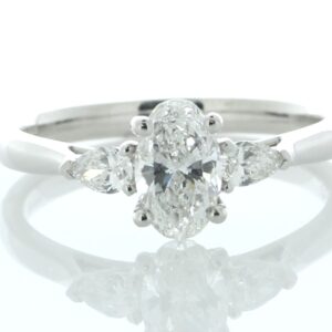 18ct White Gold Three Stone Oval Cut Diamond Ring (0.70) 1.00 Carats